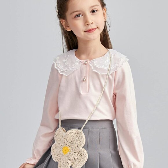 Women Mini Cotton Crochet Crossbody Bag Floral Pattern Small Shoulder Purse - Picture 4 of 7